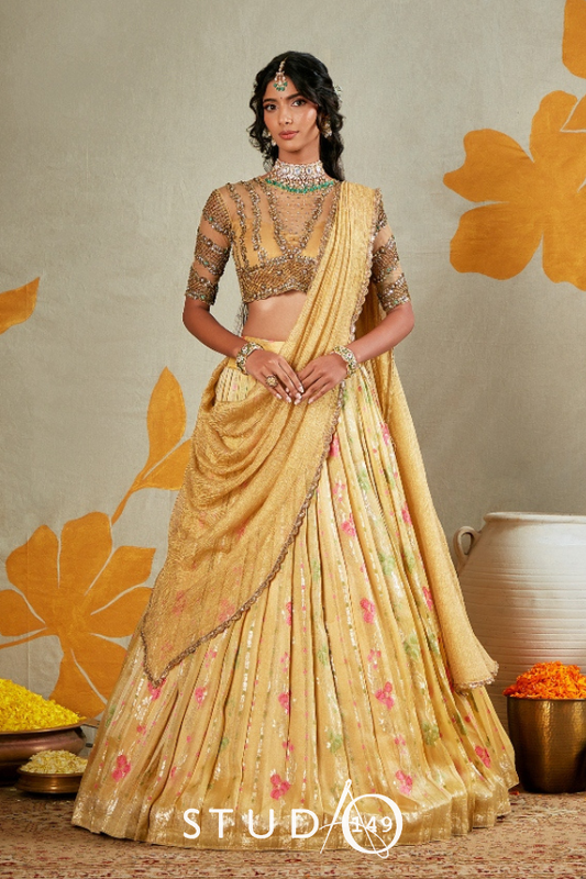 DESIGNER HALF SAREE SET IN GOLD