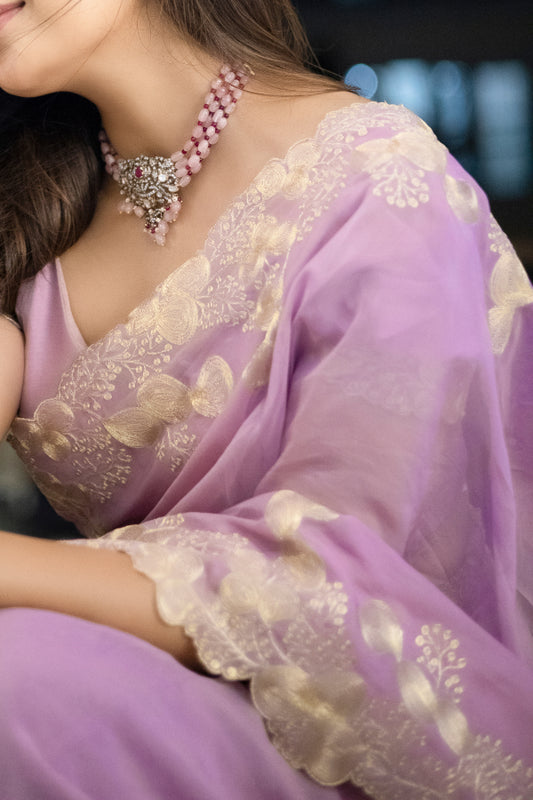 DESIGNER ORGANZA SAREE IN LILAC