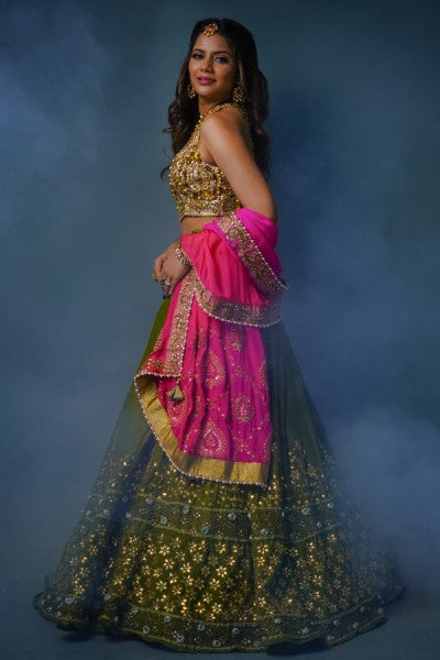 EMBROIDERED VELVET BRIDAL LEHENGA