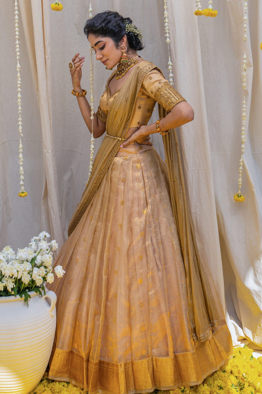 BRIDAL HALF SAREE SET IN GOLD